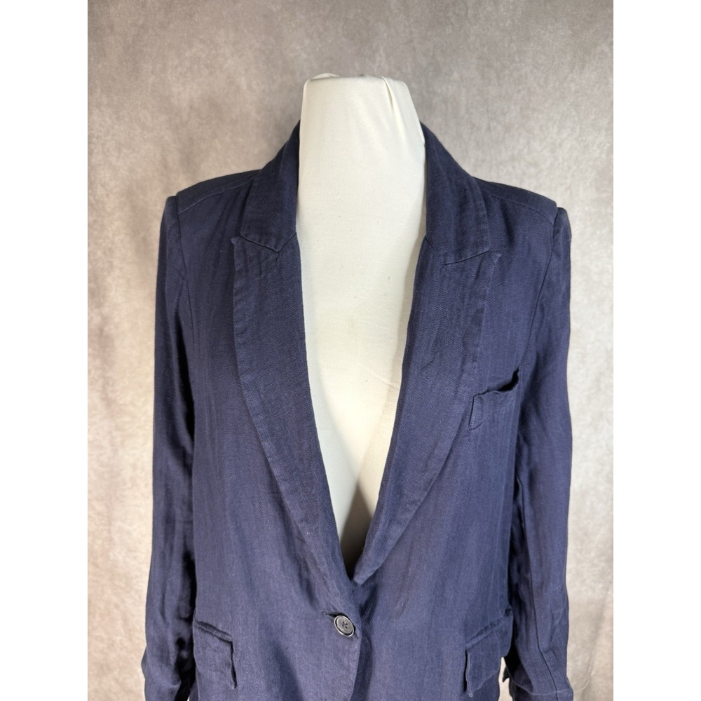 Sundance Linen Iris Herringbone Relaxed Blazer In Blue Women's Size M - Picture 8 of 10